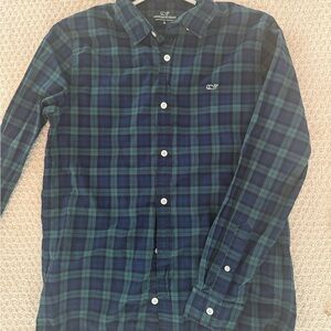 Vineyard Vines Boys Green and Blue Plaid Shirt- Cotton